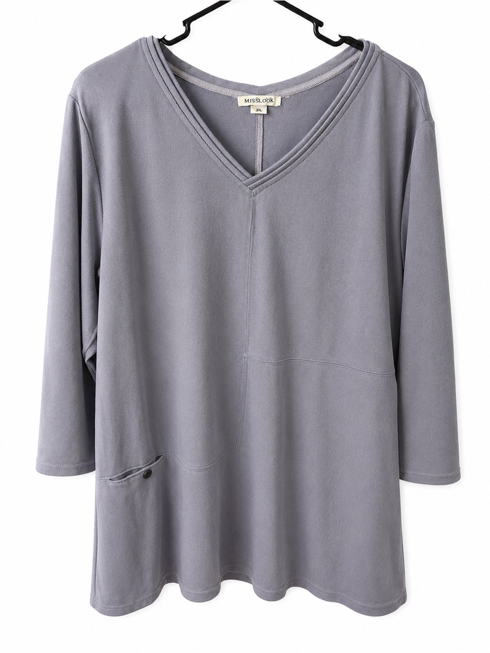 Simply Noelle V-Neck Long Sleeve Tunic in Gray